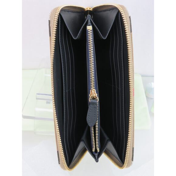 BURBERRY BLUE LEATHER TRIM ICON CHECK CANVAS ZIP AROUND CONTINENTAL WALLET $630 - Picture 5 of 12